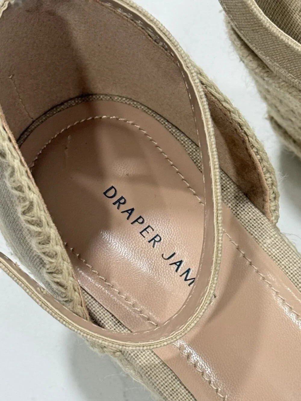 Draper James Tan Canvas Jut Espadrille Wedges Size 8.5 Ankle Wrap Coastal Summer